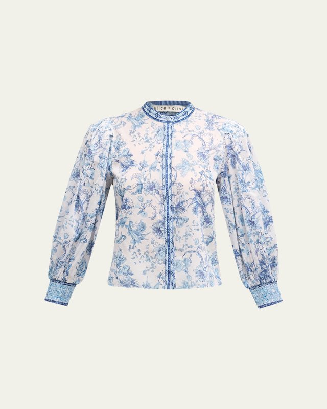 April Pleated Blouson-Sleeve Top